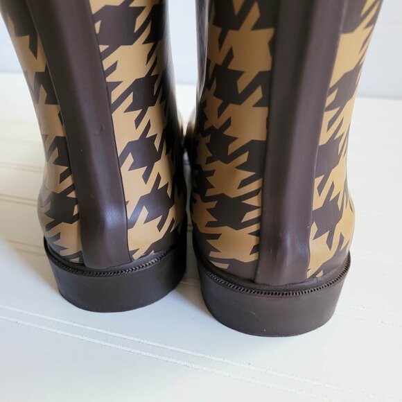 Capelli Rubber Boots Womens 8 Brown Houndstooth Check Waterproof Rain Boots - Picture 11 of 14